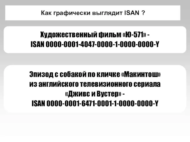 Как графически выглядит ISAN ? Художественный фильм «Ю-571» - ISAN 0000-0001-4047-0000-1-0000-0000-Y