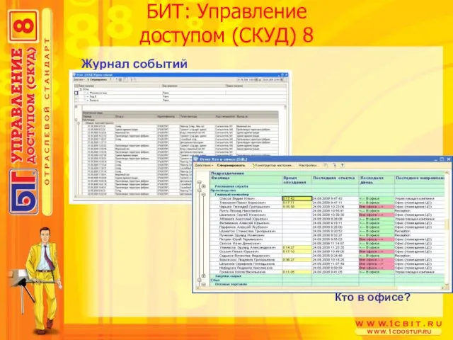 БИТ: Управление доступом (СКУД) 8 Журнал событий Кто в офисе?