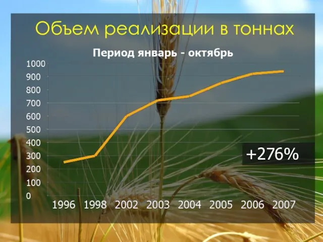 Объем реализации в тоннах +276%