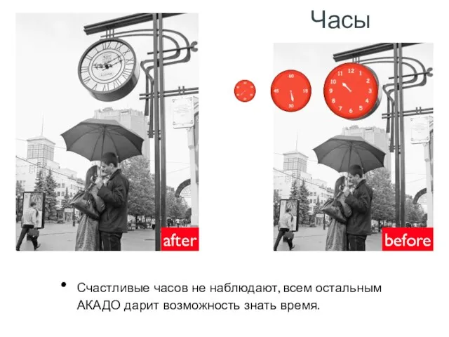 Часы Счастливые часов не наблюдают, всем остальным АКАДО дарит возможность знать время. before after