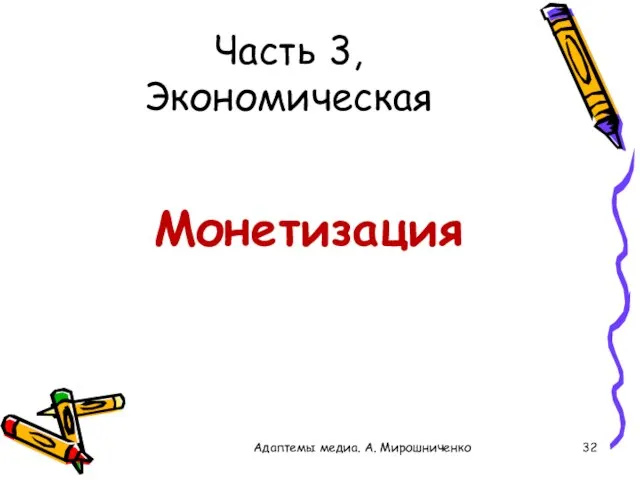 Часть 3, Экономическая Монетизация Адаптемы медиа. А. Мирошниченко