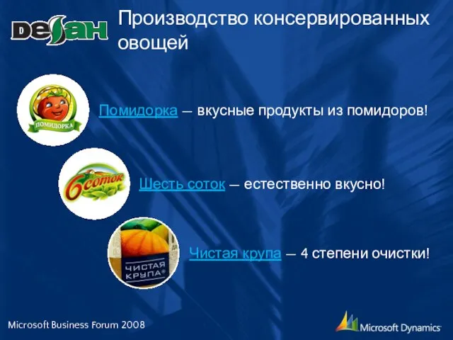 Производство консервированных овощей Microsoft Business Forum 2008 Помидорка — вкусные продукты