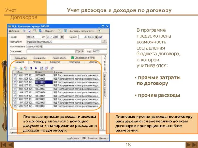 Учет расходов и доходов по договору Плановые прочие расходы по договору