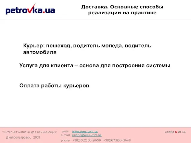 Слайд из 11 Доставка. Основные способы реализации на практике Курьер: пешеход,