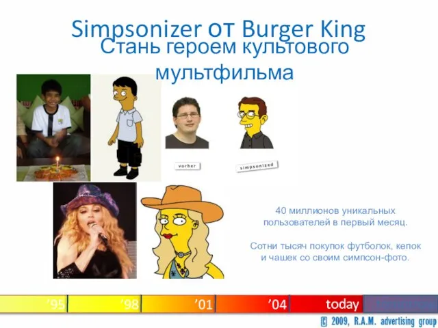 Simpsonizer от Burger King ’95 tomorrow ’98 ’01 today ’04 Стань