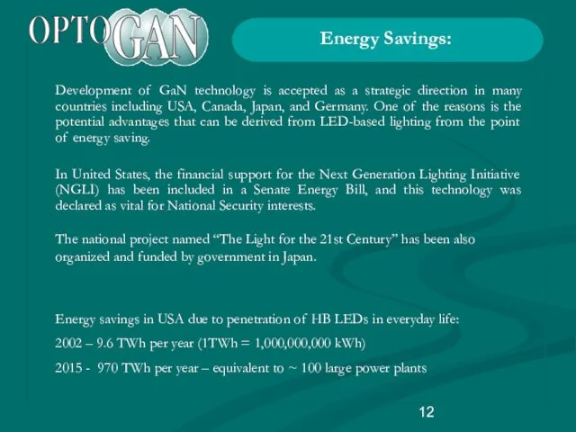 Energy Savings: Development of GaN technology is accepted as a strategic