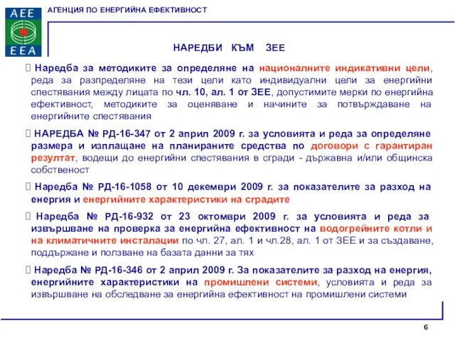 НАРЕДБИ КЪМ ЗЕЕ Наредба за методиките за определяне на националните индикативни