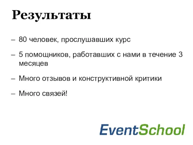 Результаты 80 человек, прослушавших курс 5 помощников, работавших с нами в