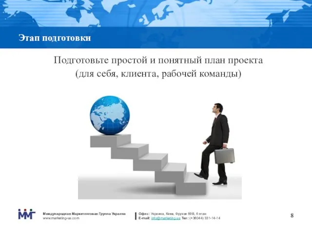 Этап подготовки Подготовьте простой и понятный план проекта (для себя, клиента, рабочей команды)