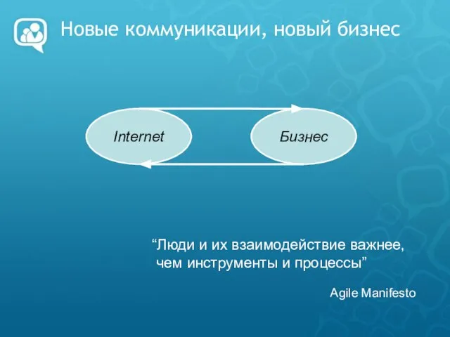 Новые коммуникации, новый бизнес Internet Бизнес “Люди и их взаимодействие важнее,