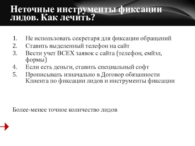 Неточные инструменты фиксации лидов. Как лечить? 1. Не использовать секретаря для