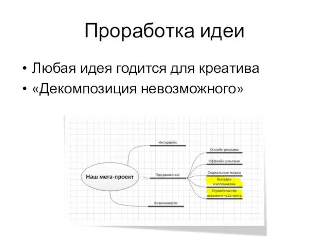 Проработка идеи Любая идея годится для креатива «Декомпозиция невозможного»