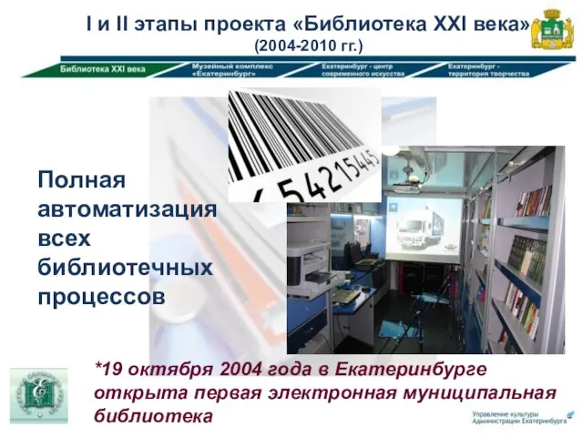Полная автоматизация всех библиотечных процессов *19 октября 2004 года в Екатеринбурге