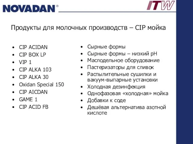 Продукты для молочных производств – CIP мойка CIP ACIDAN CIP BOX