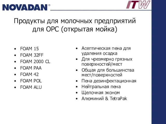 Продукты для молочных предприятий для OPC (открытая мойка) FOAM 15 FOAM