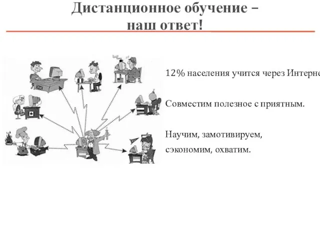 12% населения учится через Интернет. Совместим полезное с приятным. Научим, замотивируем,