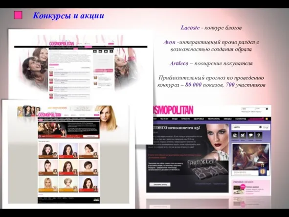 Lacoste - конкурс блогов Avon -интерактивный промо раздел с возможностью создания