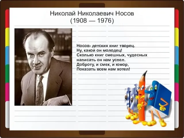 Николай Николаевич Носов (1908 — 1976) Носов- детских книг творец. Ну,