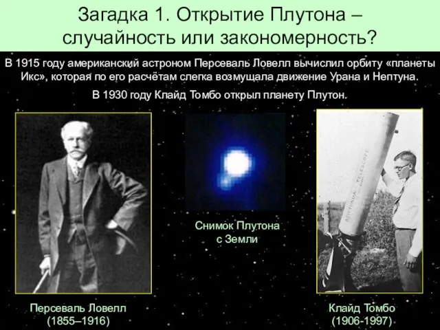 Загадка 1. Открытие Плутона – случайность или закономерность? Персеваль Ловелл (1855–1916)