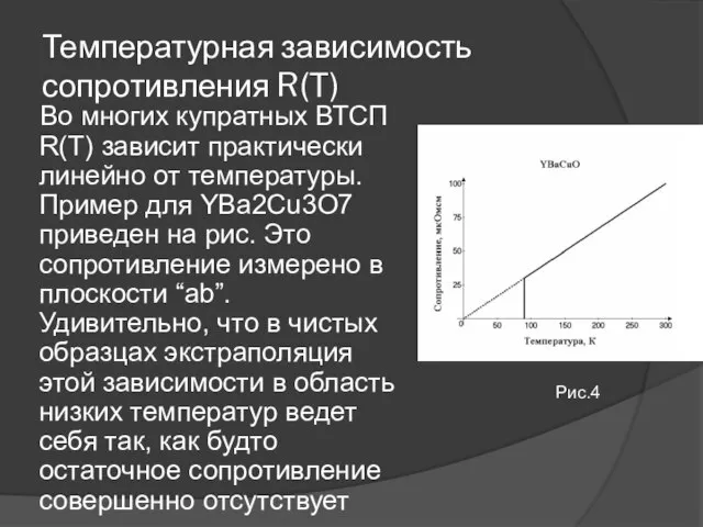 Температурная зависимость сопротивления R(T) Во многих купратных ВТСП R(T) зависит практически