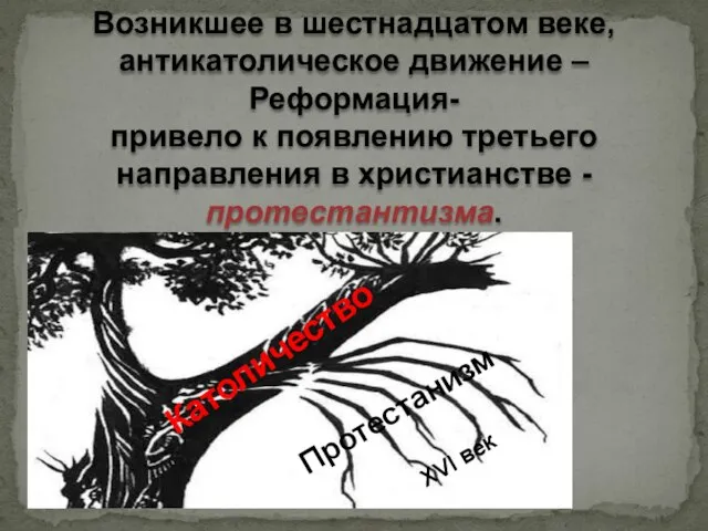 Возникшее в шестнадцатом веке, антикатолическое движение – Реформация- привело к появлению