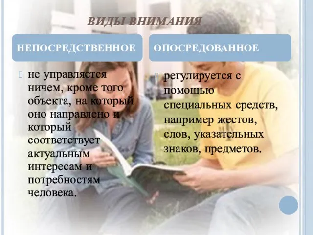 ВИДЫ ВНИМАНИЯ не управляется ничем, кроме того объекта, на который оно