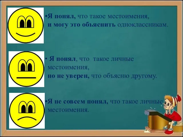 Я понял, что такое местоимения, и могу это объяснить одноклассникам. Я