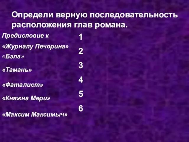 Определи верную последовательность расположения глав романа. Предисловие к «Журналу Печорина» «Бэла»