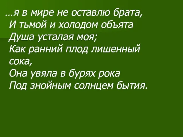 …я в мире не оставлю брата, И тьмой и холодом объята