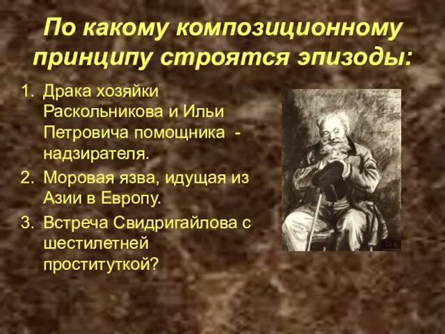 По какому композиционному принципу строятся эпизоды: Драка хозяйки Раскольникова и Ильи