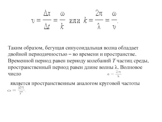 Таким образом, бегущая синусоидальная волна обладает двойной периодичностью – во времени