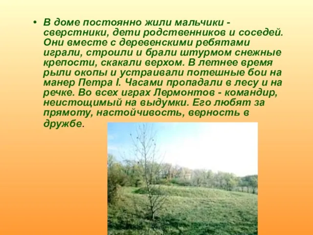 В доме постоянно жили мальчики - сверстники, дети родственников и соседей.