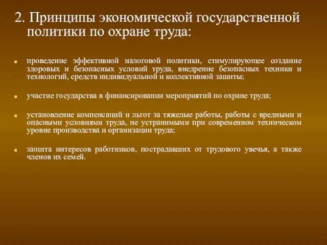 2. Принципы экономической государственной политики по охране труда: проведение эффективной налоговой