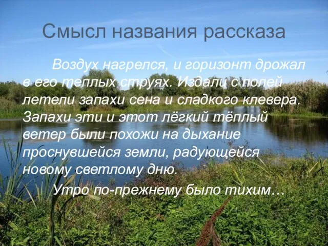 Смысл названия рассказа Воздух нагрелся, и горизонт дрожал в его теплых