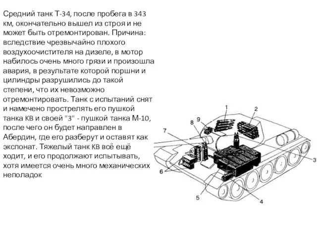 Средний танк Т-34, после пробега в 343 км, окончательно вышел из