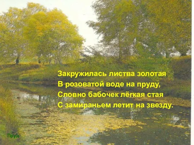 Закружилась листва золотая В розоватой воде на пруду, Словно бабочек лёгкая