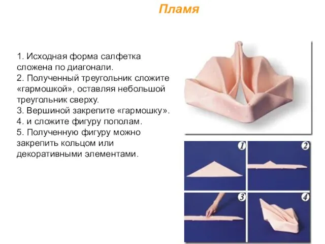 Пламя 1. Исходная форма салфетка сложена по диагонали. 2. Полученный треугольник