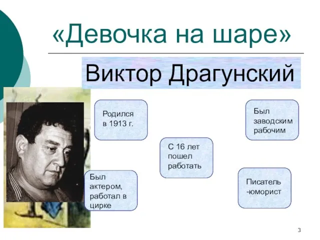 «Девочка на шаре» Виктор Драгунский Родился в 1913 г. С 16