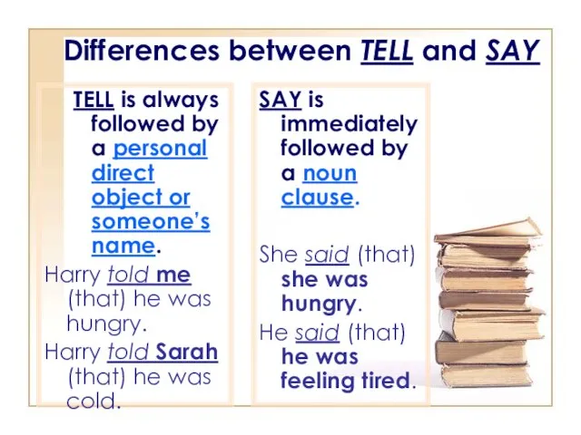 Differences between TELL and SAY TELL is always followed by a