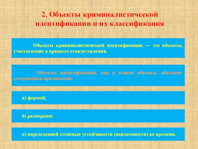 2. Объекты криминалистической идентификации и их классификация Объекты криминалистической идентификации —