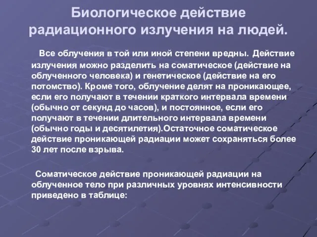 Биологическое действие радиационного излучения на людей. Все облучения в той или