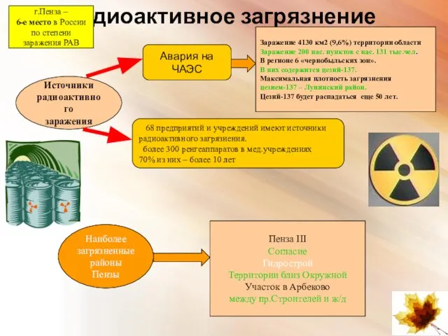 Радиоактивное загрязнение Авария на ЧАЭС Заражение 4130 км2 (9,6%) территории области