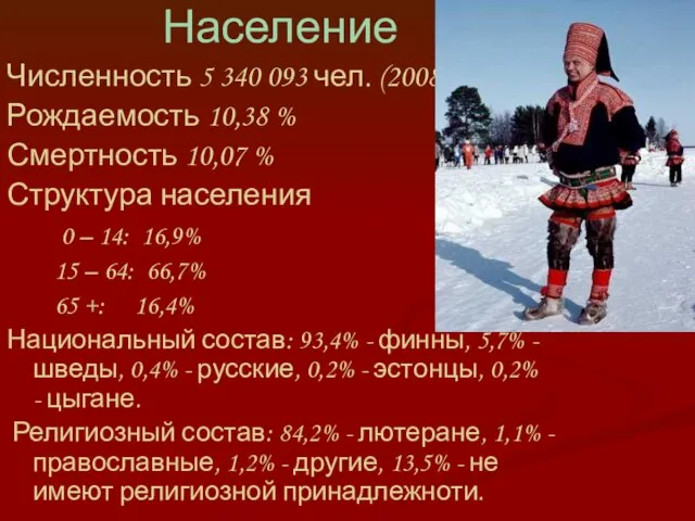 Население Численность 5 340 093 чел. (2008 г.) Рождаемость 10,38 %