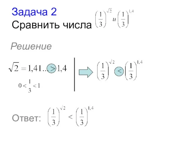 Задача 2 Сравнить числа Решение Ответ: