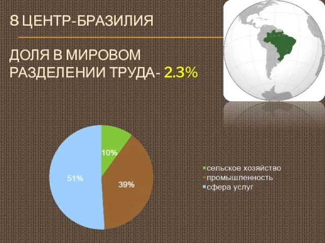 8 центр-Бразилия доля в мировом разделении труда- 2.3%