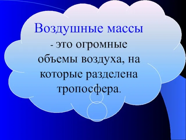 Воздушные массы - это огромные объемы воздуха, на которые разделена тропосфера.