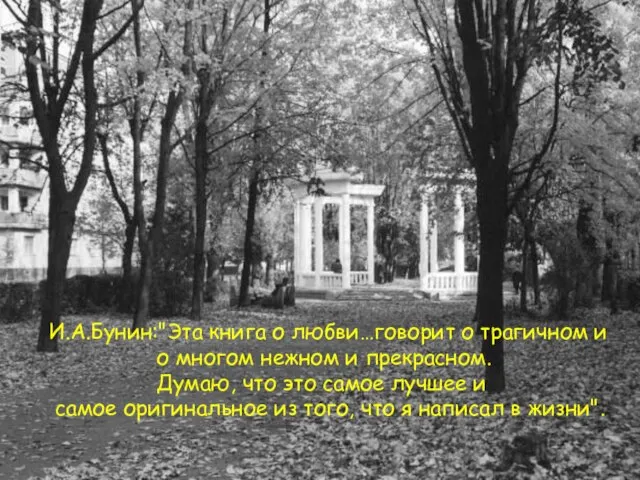 И.А.Бунин:"Эта книга о любви…говорит о трагичном и о многом нежном и