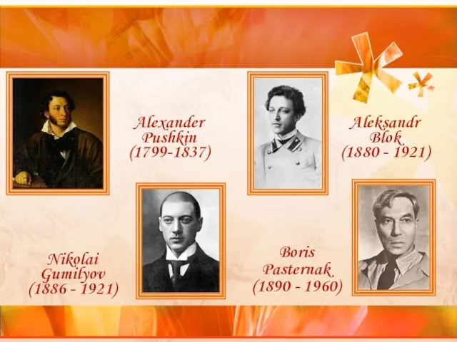 Aleksandr Blok (1880 - 1921) Boris Pasternak (1890 - 1960) Alexander