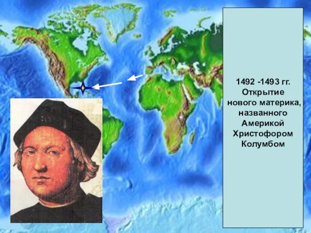 1492 -1493 гг. Открытие нового материка, названного Америкой Христофором Колумбом