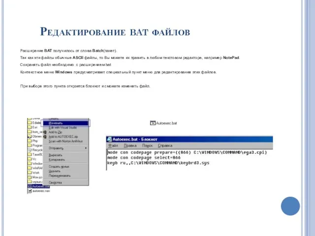Расширение BAT получилось от слова Batch(пакет). Так как эти файлы обычные